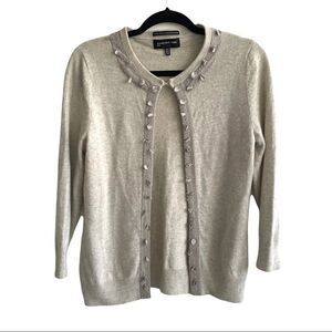 𝅺JONES NEW YORK Cashmere Embellished Cardigan Sweater Grey M